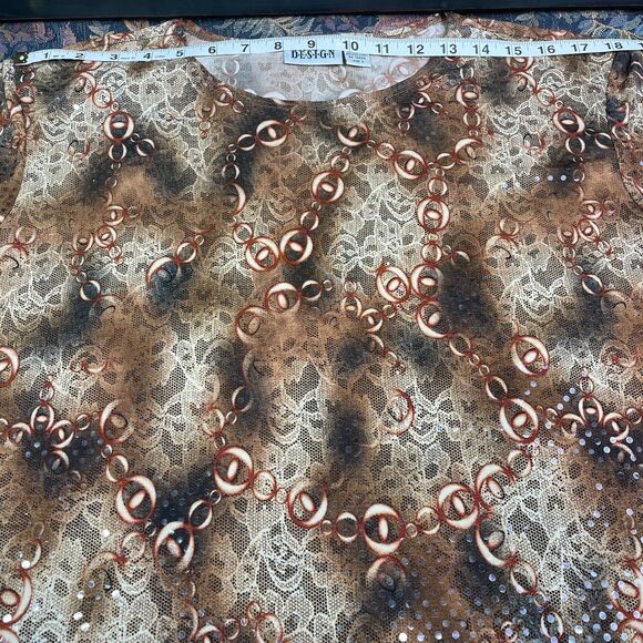 Vintage Chicos Blouse Size 3 Large Chicos BlouseShimmer Rusty Brown Red Cream - Picture 10 of 16